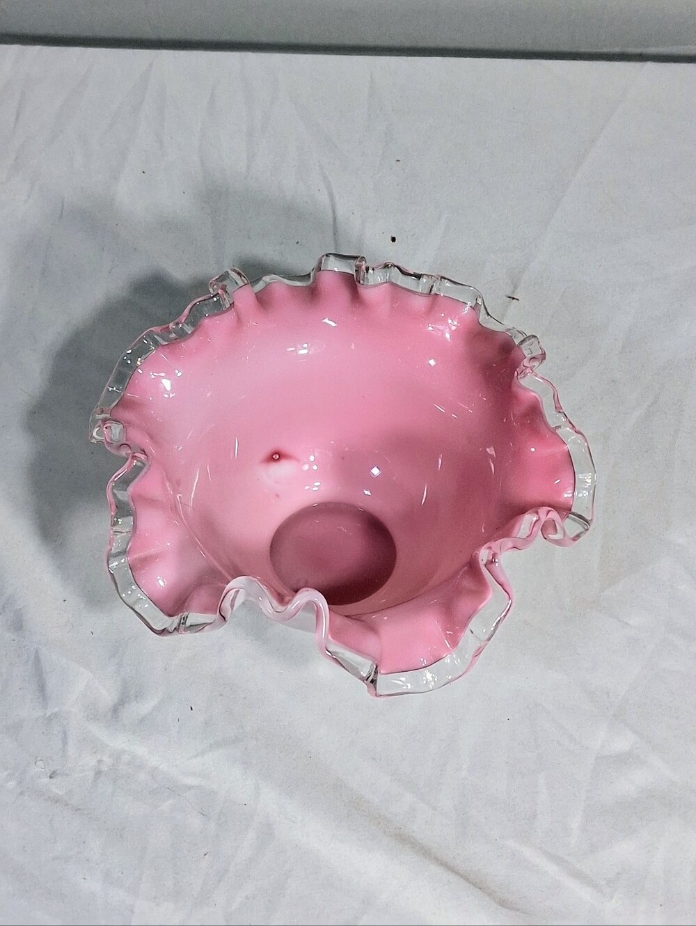 Fenton 1950's Glass Collectible Pink Silver Crest Artsy 7" Ruffled Bowl - Picture 4 of 10